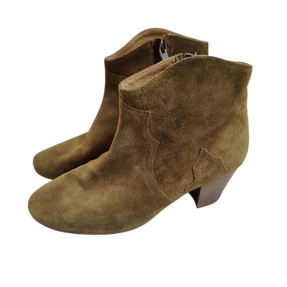 Isabel Marant Women's Sz 38 EU 7 US Dicker Tan Suede Western Ankle Boots Zip - Picture 1 of 7
